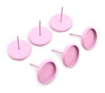 4pcs, 12mm Tray, Color Plated Earring Studs / Settings, Earrings Blank, Lead free and nickel free in Light Pink